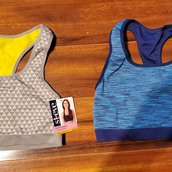 LOT 2 STEVE Madden Sports Bra REVERSIBLE SIZE S/M 1 NWT - Yellow / Blue - Picture 1 of 9